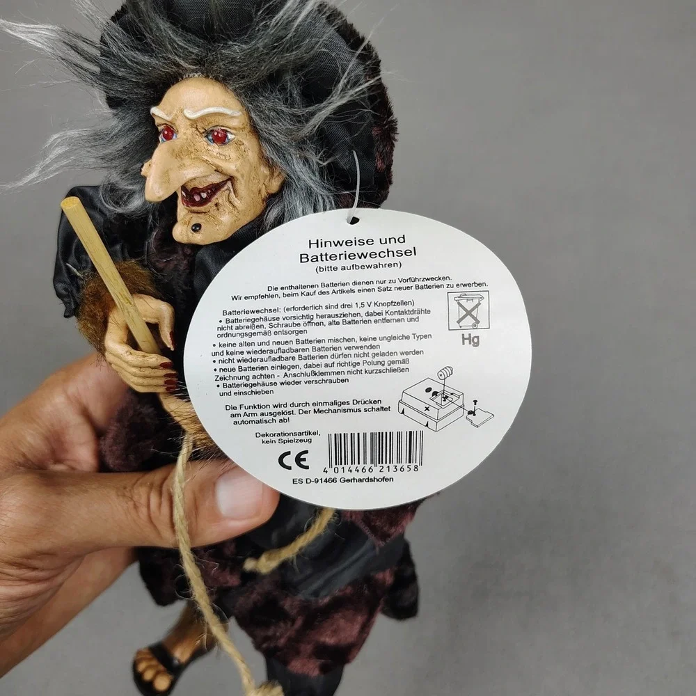 Vintage Halloween Witch Decoration Light Up Eyes + Laugh CREEPY German NOS Works